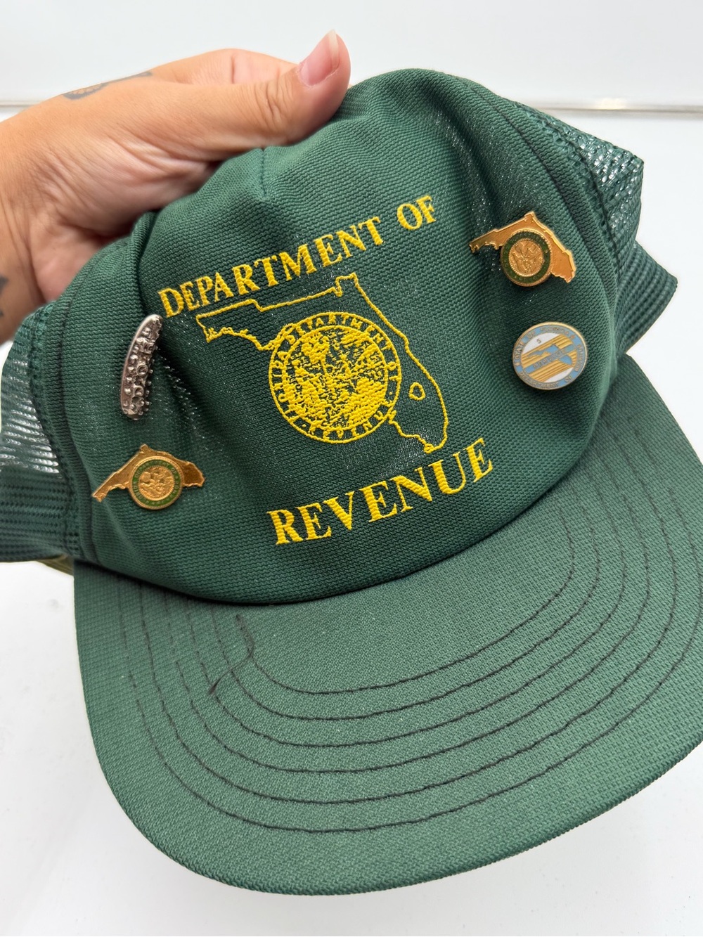 RARE Vintage Florida Department Of Revenue Trucker Hat USA Mesh Snapback Pins